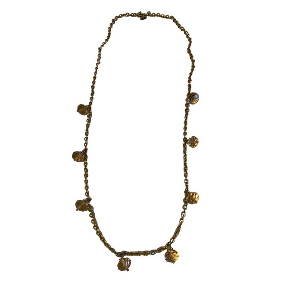 Stella & Dot Brushed Gold Station Rhinestone Faceted Glass Bead Necklace - Picture 2 of 4